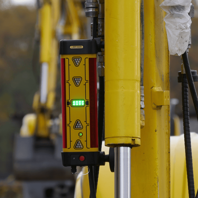 Leica LMR360 Machine Laser Receiver on Backhoe Dipper Arm with LEDs lit